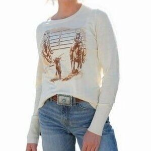 Cruel Denim Women's Merino Wool Roping Pullover Sweater Cream